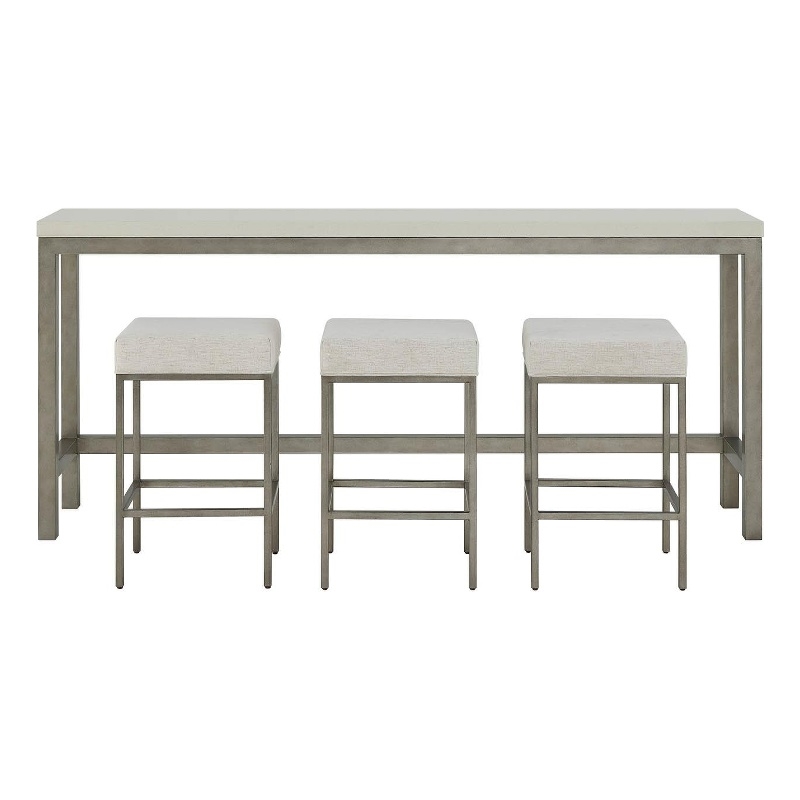 Pemberly Row Console with 3 Stools and Quartz Top in Antique Nickel