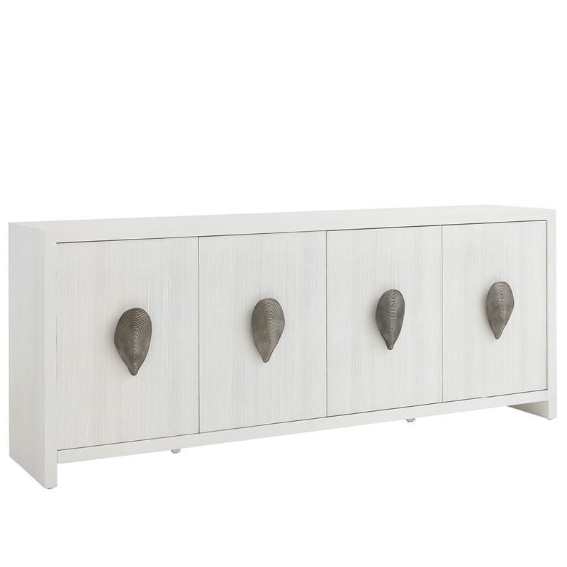 Pemberly Row Coastal Credenza with Shell Hardware and Storage in White