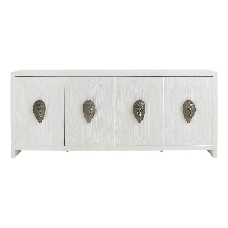 Pemberly Row Coastal Credenza with Shell Hardware and Storage in White