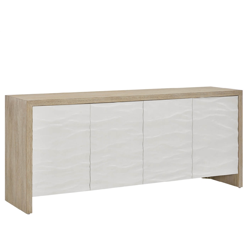 Pemberly Row Wave Pattern Oak Credenza with Silverware Tray in Dockside Tan
