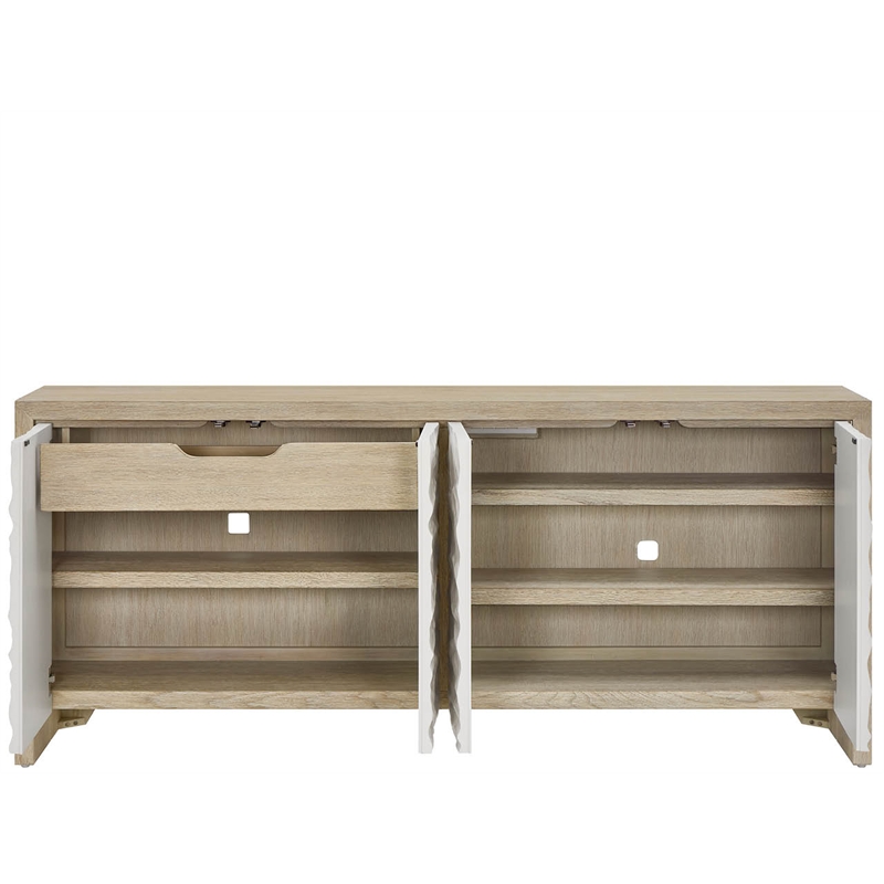 Pemberly Row Wave Pattern Oak Credenza with Silverware Tray in Dockside Tan