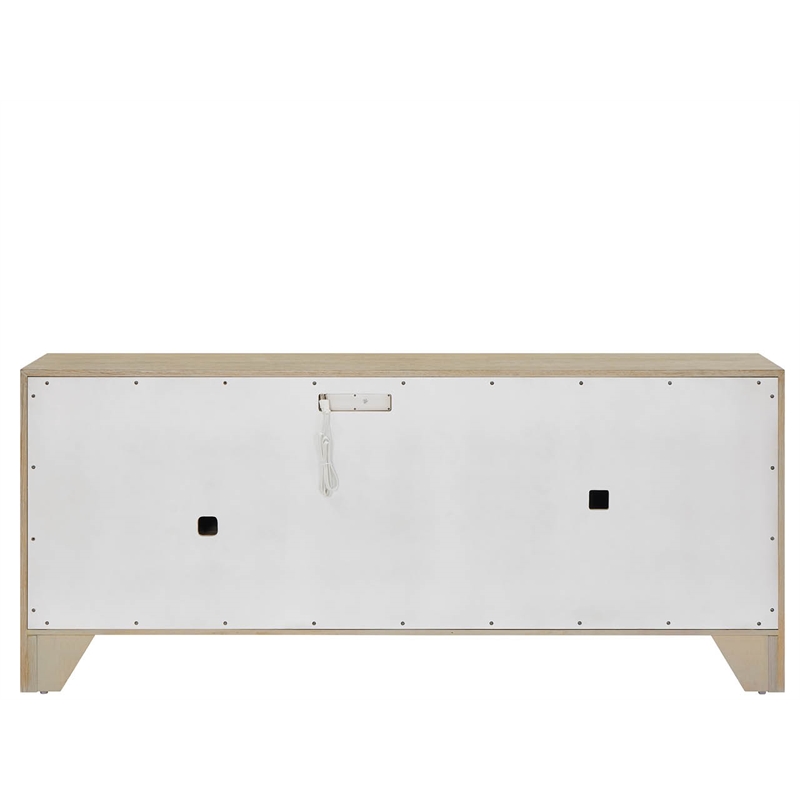 Pemberly Row Wave Pattern Oak Credenza with Silverware Tray in Dockside Tan