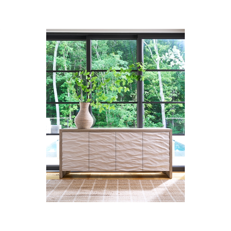Pemberly Row Wave Pattern Oak Credenza with Silverware Tray in Dockside Tan