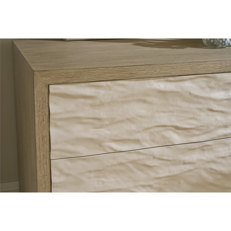Pemberly Row Wave Pattern Oak Credenza with Silverware Tray in Dockside Tan