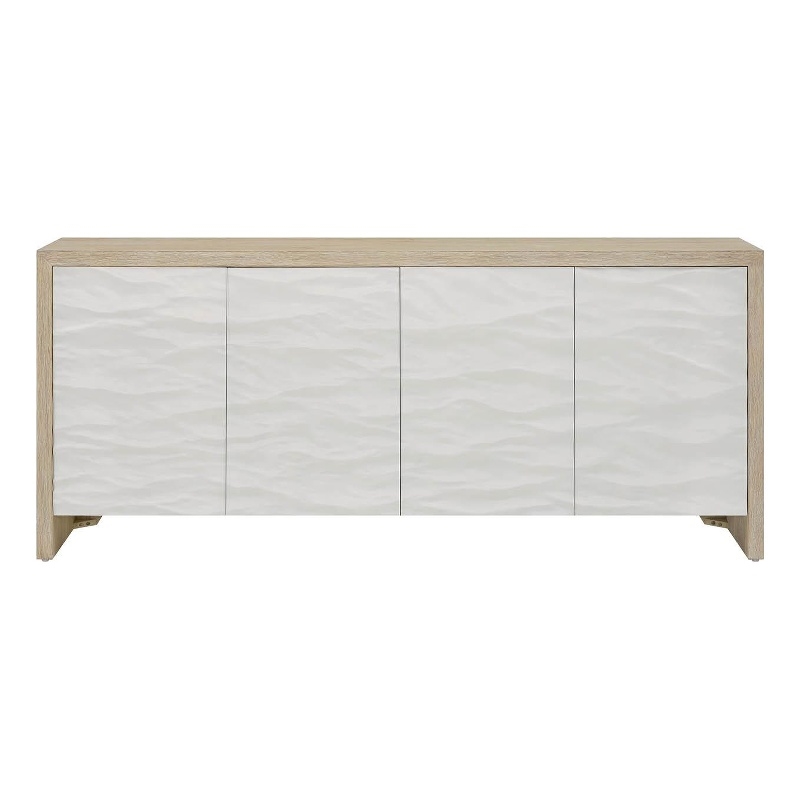 Pemberly Row Wave Pattern Oak Credenza with Silverware Tray in Dockside Tan
