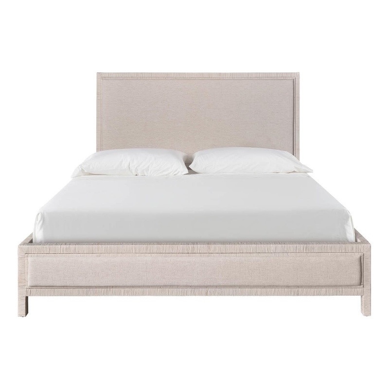 Pemberly Row Tidal Upholstered Queen Bed with White Rattan Frame