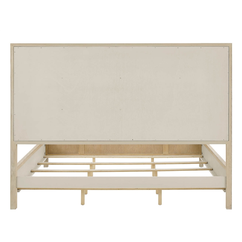 Pemberly Row Cross-Hatch Cane Woven Queen Bed with Oak Frame
