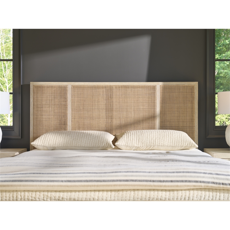 Pemberly Row Cross-Hatch Cane Woven Queen Bed with Oak Frame