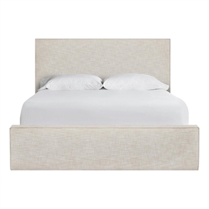 Pemberly Row Drift Upholstered Queen Bed in Yukon Sand with Oak Frame