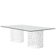 Pemberly Row Coral Glass Top Rectangle Dining Table in Coastal White