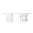 Pemberly Row Coral Glass Top Rectangle Dining Table in Coastal White