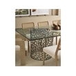 Pemberly Row Coral Glass Top Rectangle Dining Table in Antique Nickel