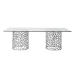 Pemberly Row Coral Glass Top Rectangle Dining Table in Antique Nickel