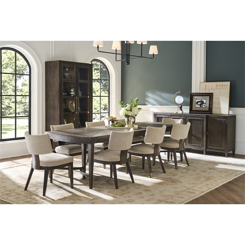 Pemberly Row Radial Veneer Oak Triple Pedestal Dining Table in Cocoa