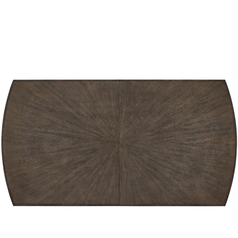 Pemberly Row Radial Veneer Oak Triple Pedestal Dining Table in Cocoa
