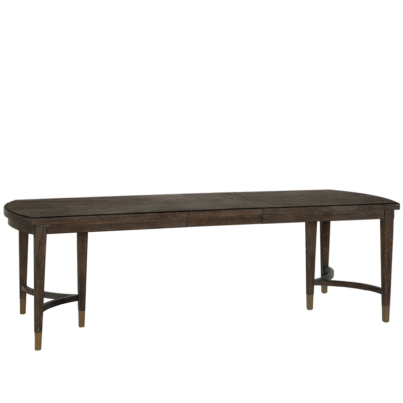 Pemberly Row Radial Veneer Oak Triple Pedestal Dining Table in Cocoa