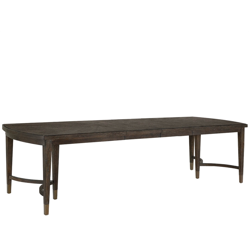 Pemberly Row Radial Veneer Oak Triple Pedestal Dining Table in Cocoa
