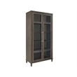 Pemberly Row Glass Door Oak Display Cabinet with LED Lighting in Cocoa