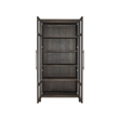 Pemberly Row Glass Door Oak Display Cabinet with LED Lighting in Cocoa