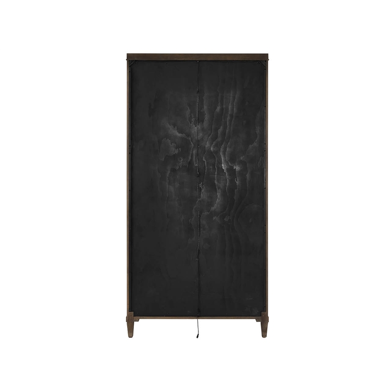 Pemberly Row Glass Door Oak Display Cabinet with LED Lighting in Cocoa