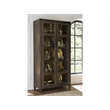Pemberly Row Glass Door Oak Display Cabinet with LED Lighting in Cocoa