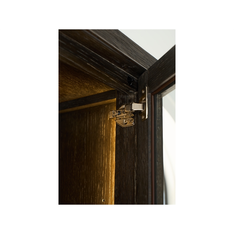 Pemberly Row Glass Door Oak Display Cabinet with LED Lighting in Cocoa