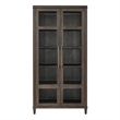 Pemberly Row Glass Door Oak Display Cabinet with LED Lighting in Cocoa