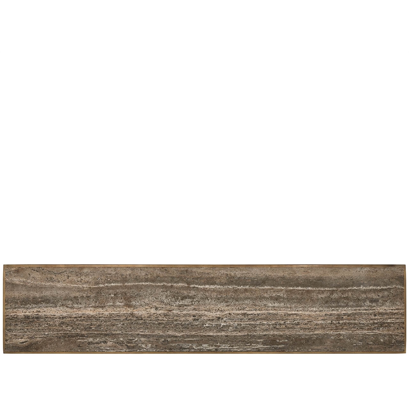 Pemberly Row Travertine and Smoked Gold Console Table in Dark Gray