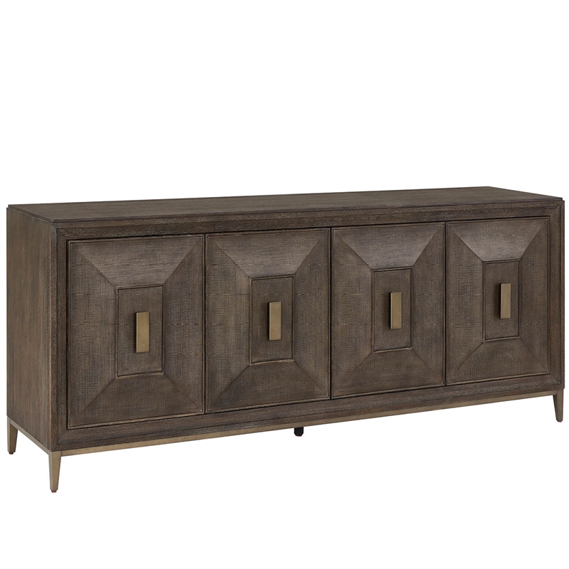 Pemberly Row Geometric Door Credenza with Smoked Gold Base in Cocoa