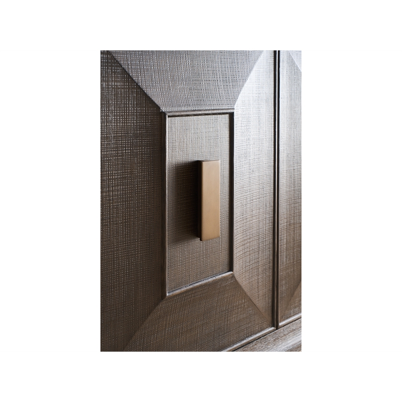 Pemberly Row Geometric Door Credenza with Smoked Gold Base in Cocoa