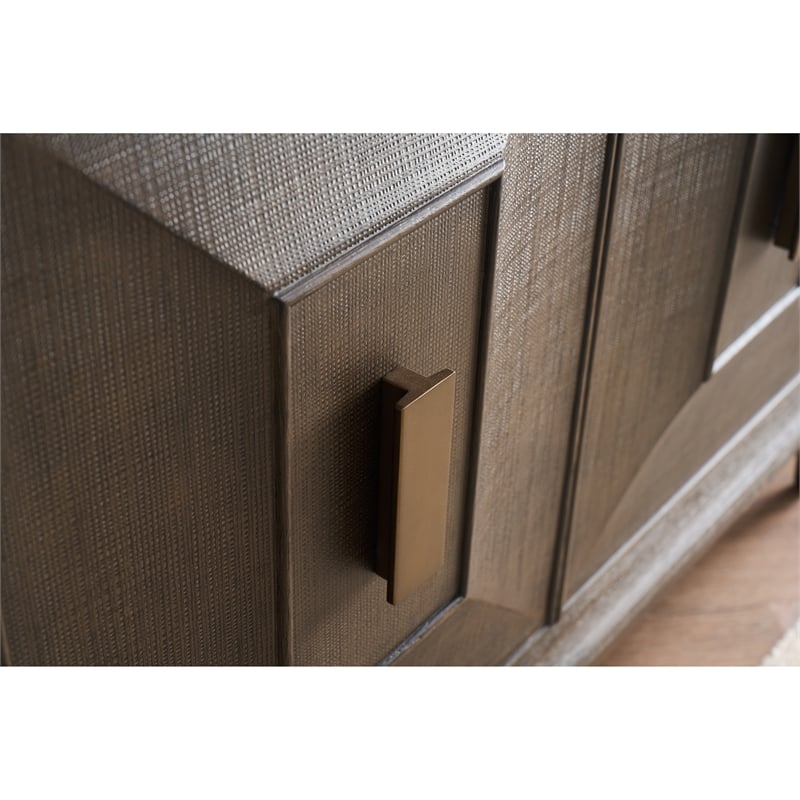 Pemberly Row Geometric Door Credenza with Smoked Gold Base in Cocoa