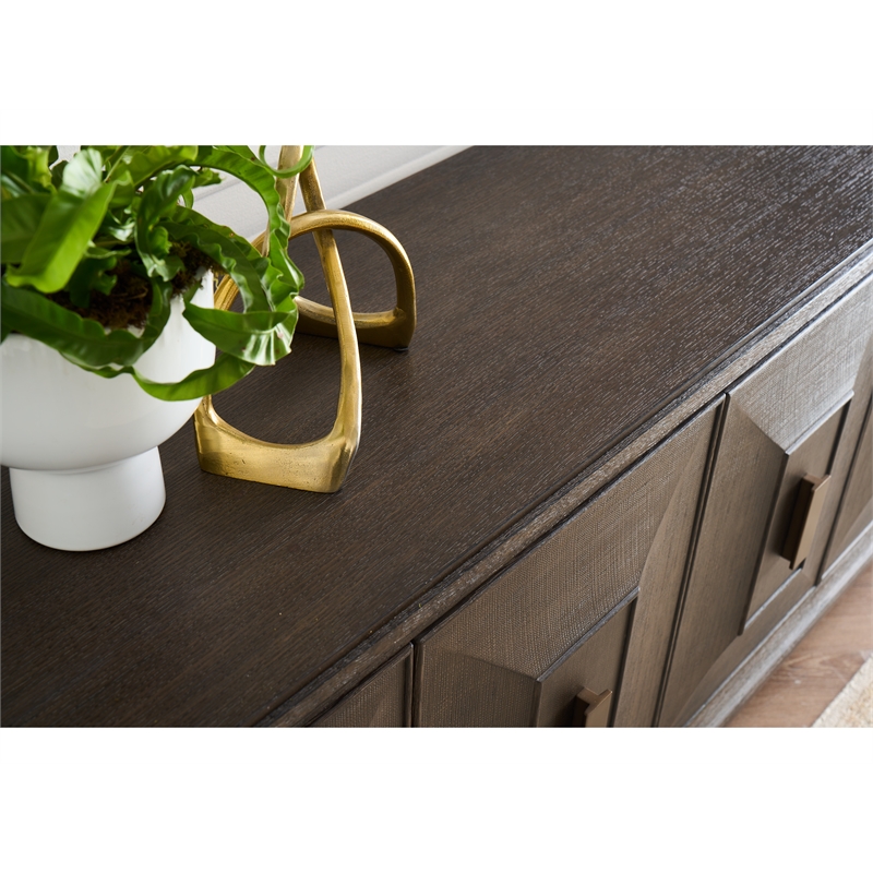 Pemberly Row Geometric Door Credenza with Smoked Gold Base in Cocoa