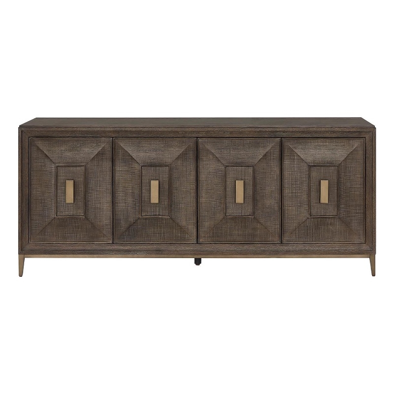 Pemberly Row Geometric Door Credenza with Smoked Gold Base in Cocoa