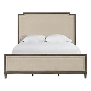 Pemberly Row Notched Design Upholstered Queen Bed in Silken Fog Cocoa