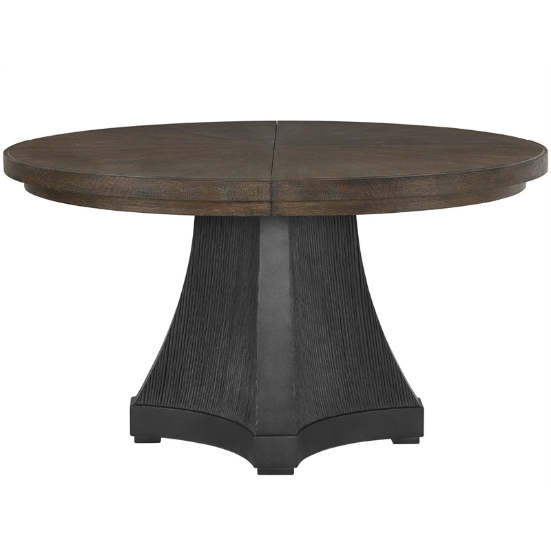 Pemberly Row Cinder Round Oak and Concrete Dining Table in Cocoa