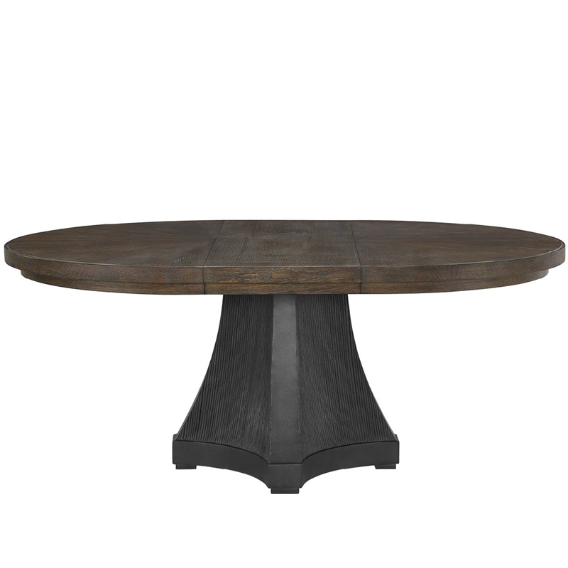 Pemberly Row Cinder Round Oak and Concrete Dining Table in Cocoa