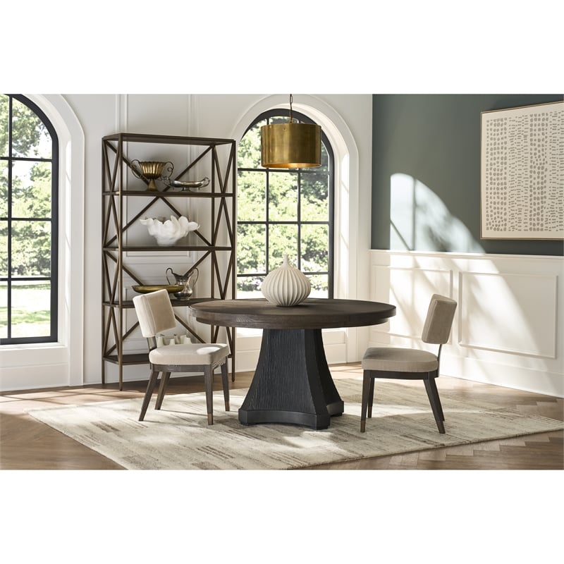Pemberly Row Cinder Round Oak and Concrete Dining Table in Cocoa