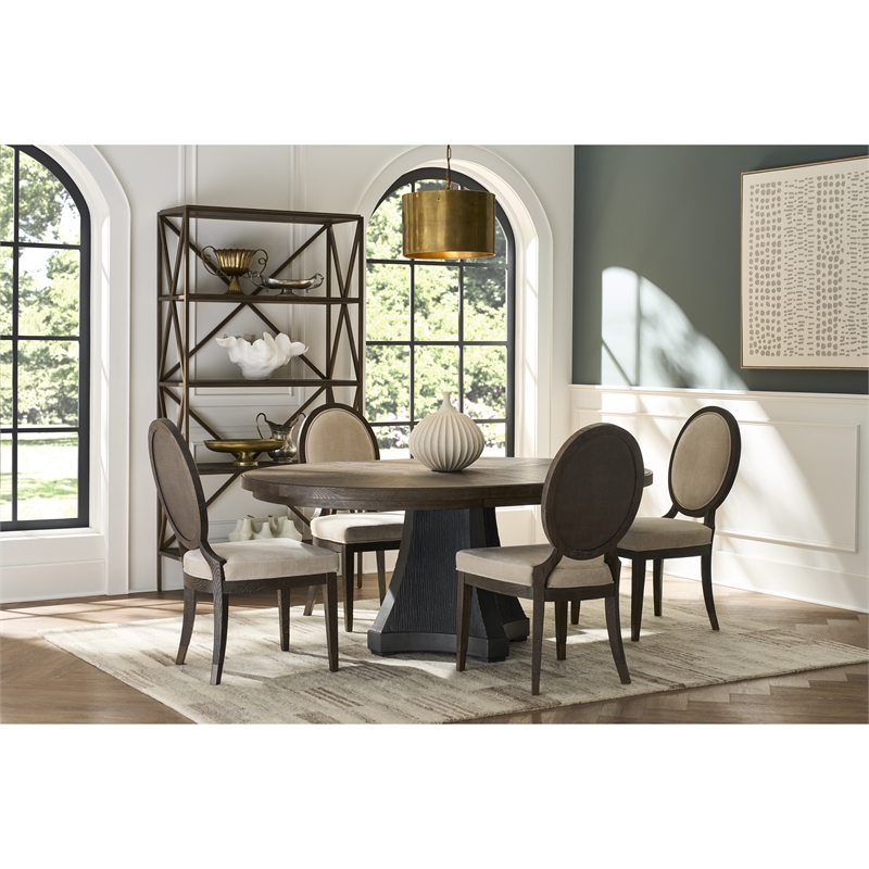 Pemberly Row Cinder Round Oak and Concrete Dining Table in Cocoa