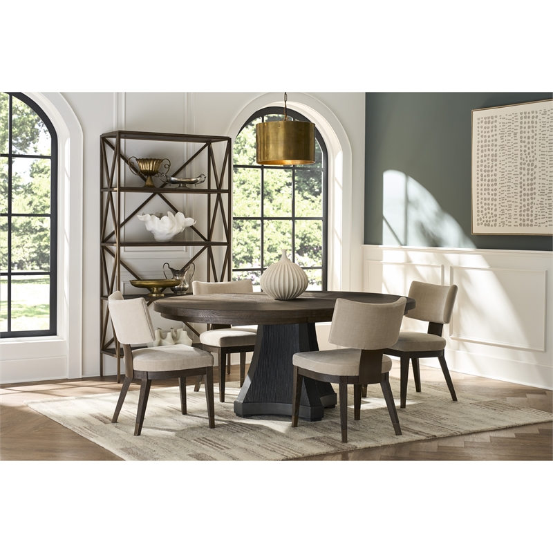 Pemberly Row Cinder Round Oak and Concrete Dining Table in Cocoa