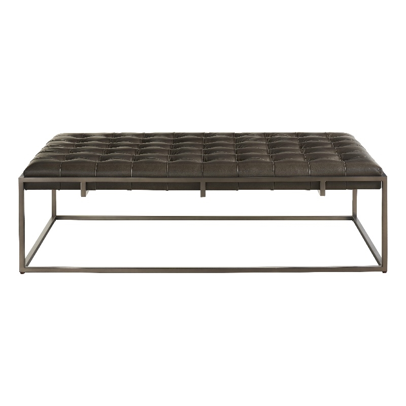 Pemberly Row Tufted Top-Grain Leather Cocktail Ottoman in Bronze Grey