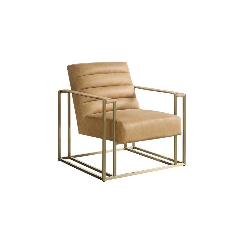 Pemberly Row Jensen Angular Frame Accent Chair in Tan Winchester Leather