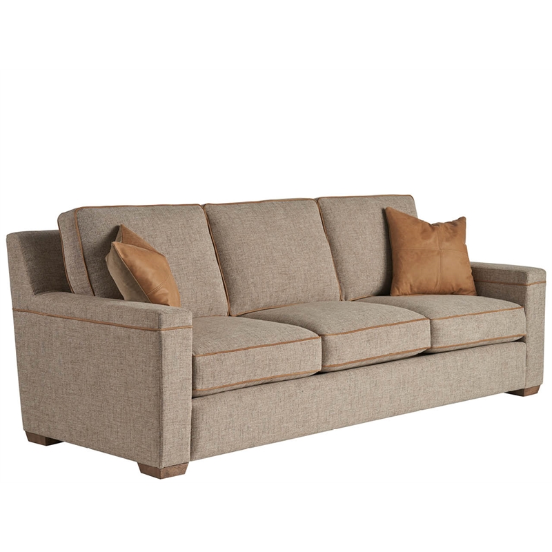 Pemberly Row Modern Squared Arm Sofa with Wood Frame in Fargo Birch Beige