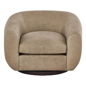 Pemberly Row Wide Seat Vail Toffee Leather Swivel Chair in Brown