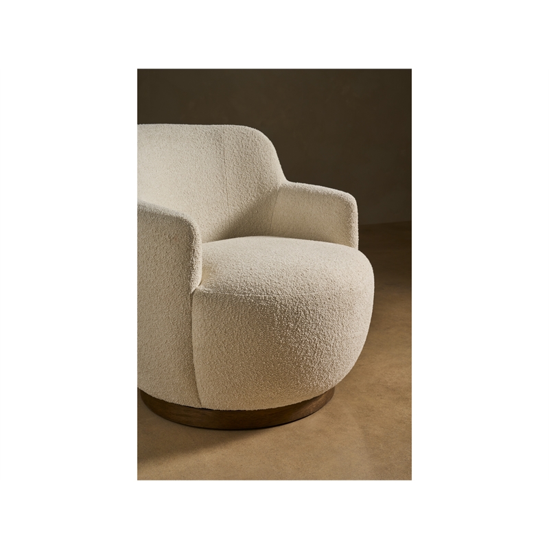 Pemberly Row Sculpted Occasional Swivel Chair in Natural Polyester Ivory