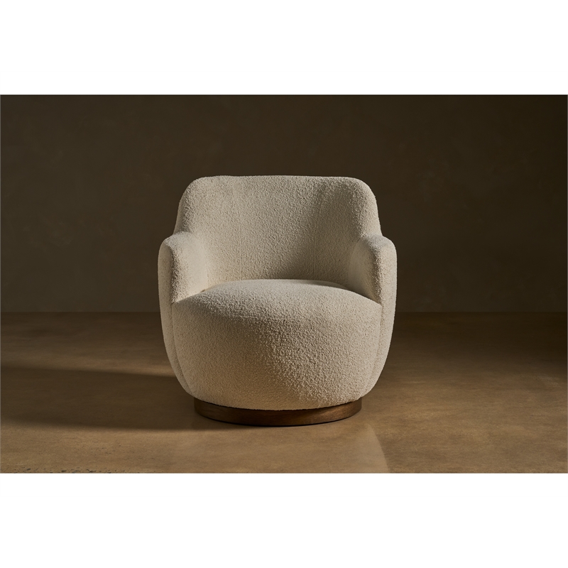 Pemberly Row Sculpted Occasional Swivel Chair in Natural Polyester Ivory