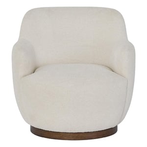 Pemberly Row Sculpted Occasional Swivel Chair in Natural Polyester Ivory