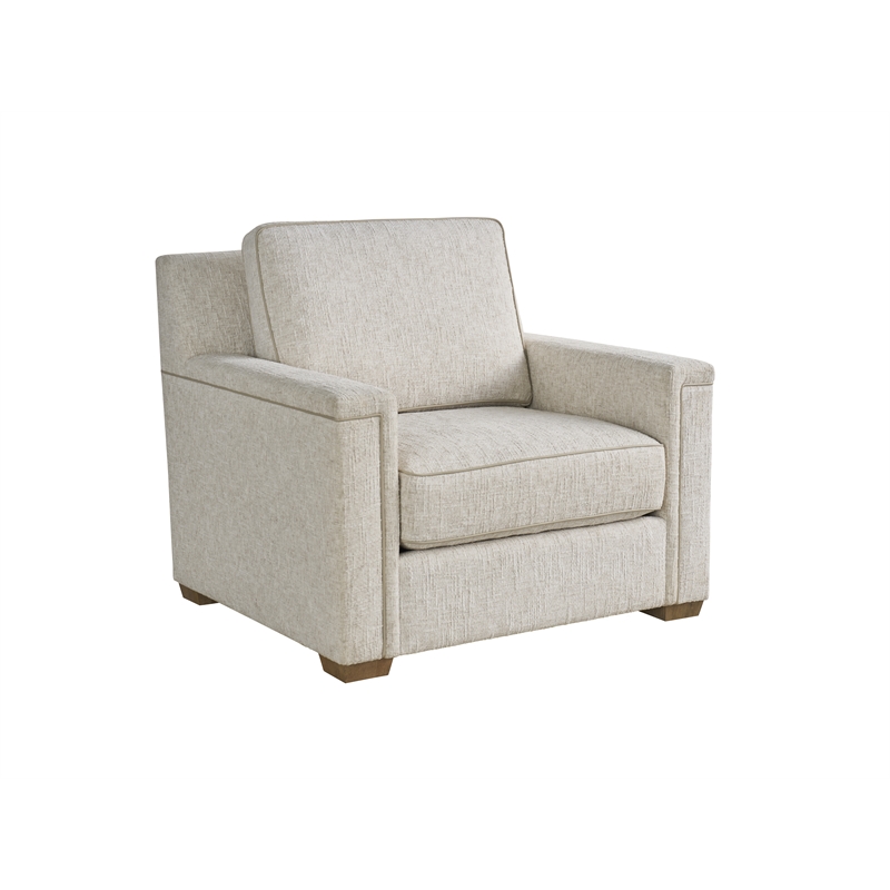 Pemberly Row Modern Squared Arm Polyester Chair with Wood Frame in Brown
