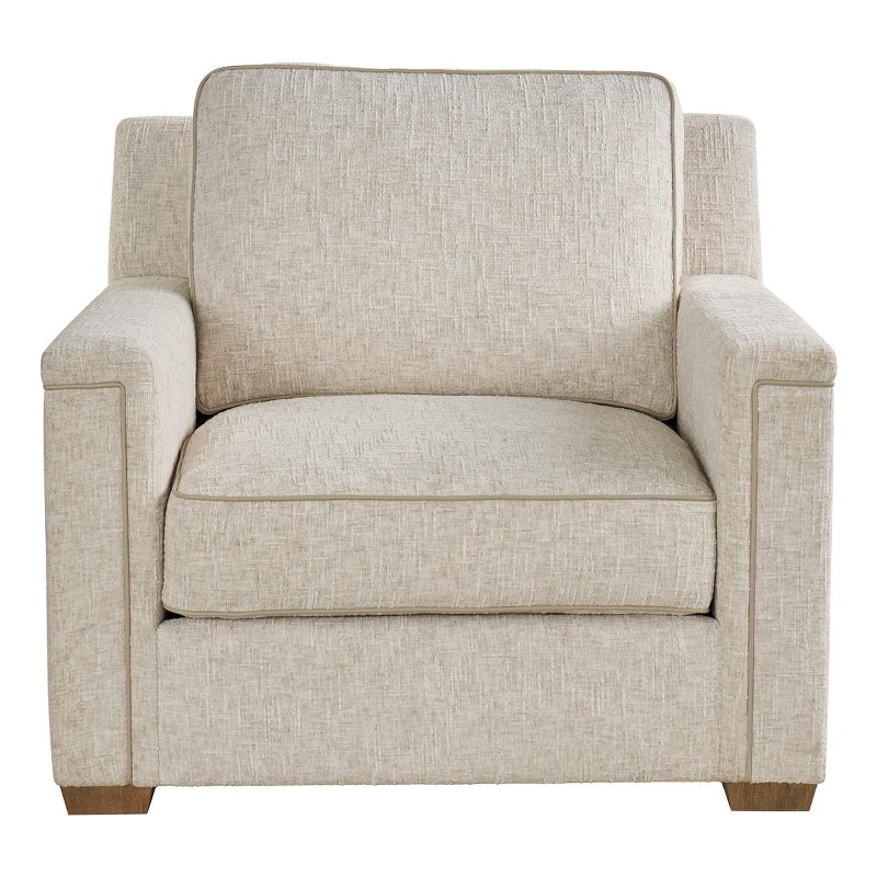 Pemberly Row Modern Squared Arm Polyester Chair with Wood Frame in Brown