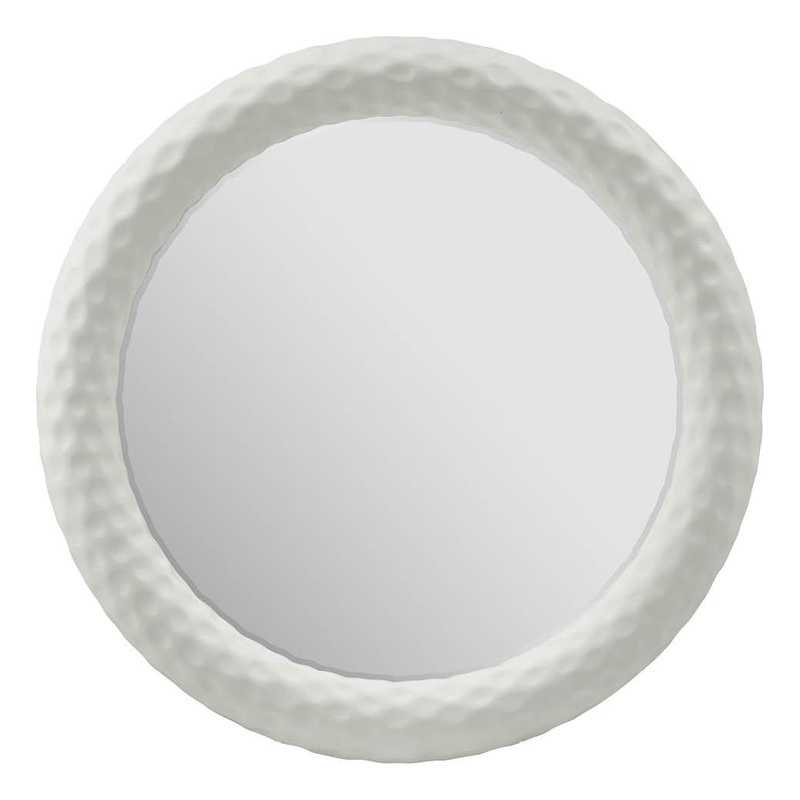 Pemberly Row Coastal Shell Detail Rattan Mirror in Coral Shoreline White
