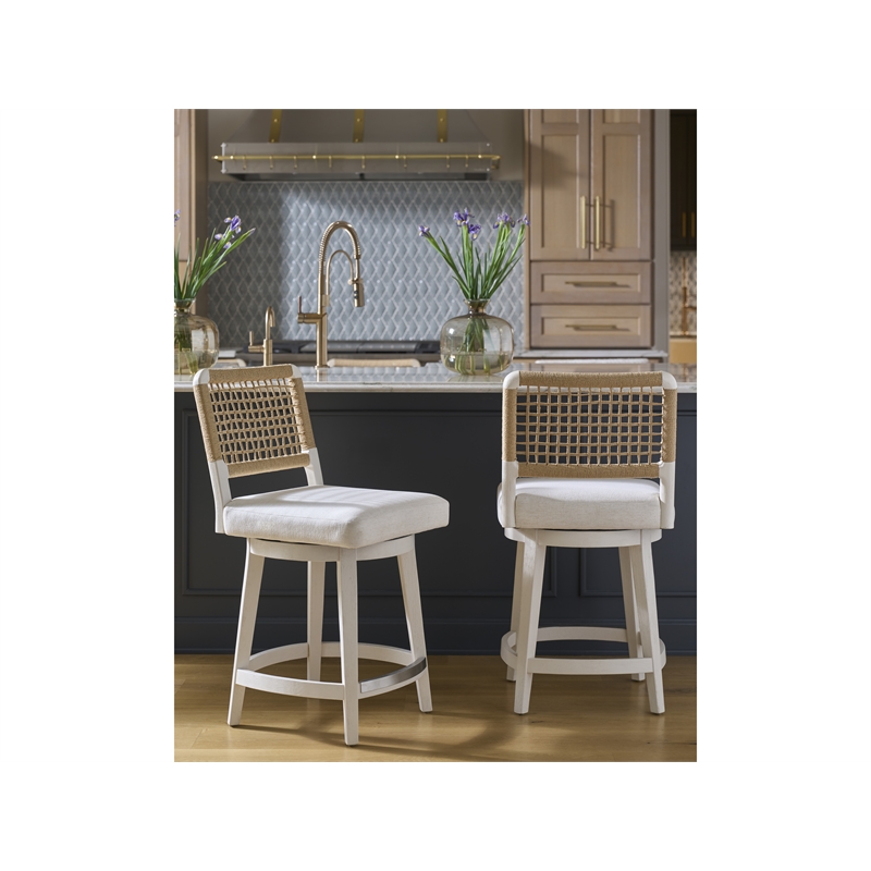 Pemberly Row Coastal Swivel Counter Stool in Shoreline White